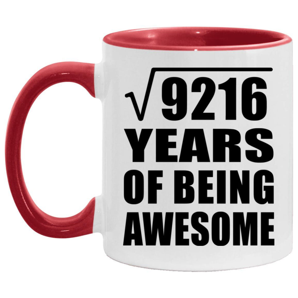 96th Birthday Square Root of 9216 Years of Being Awesome - 11oz Accent Mug Red