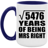 74th Anniversary Square Root of 5476 Years of Being Mrs Right - 15oz Accent Mug Purple