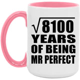 90th Anniversary Square Root of 8100 Years of Mr Perfect - 15oz Accent Mug Pink