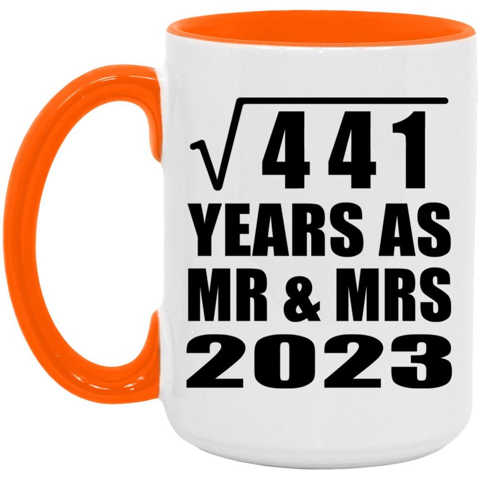 21st Anniversary Square Root of 441 Years As Mr & Mrs 2023 - 15oz Accent Mug Orange