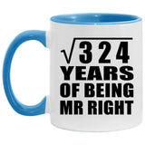 18th Anniversary Square Root of 324 Years of Being Mr Right - 11oz Accent Mug Blue