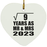 3rd Anniversary Square Root of 9 Years As Mr & Mrs 2023 - Heart Ornament