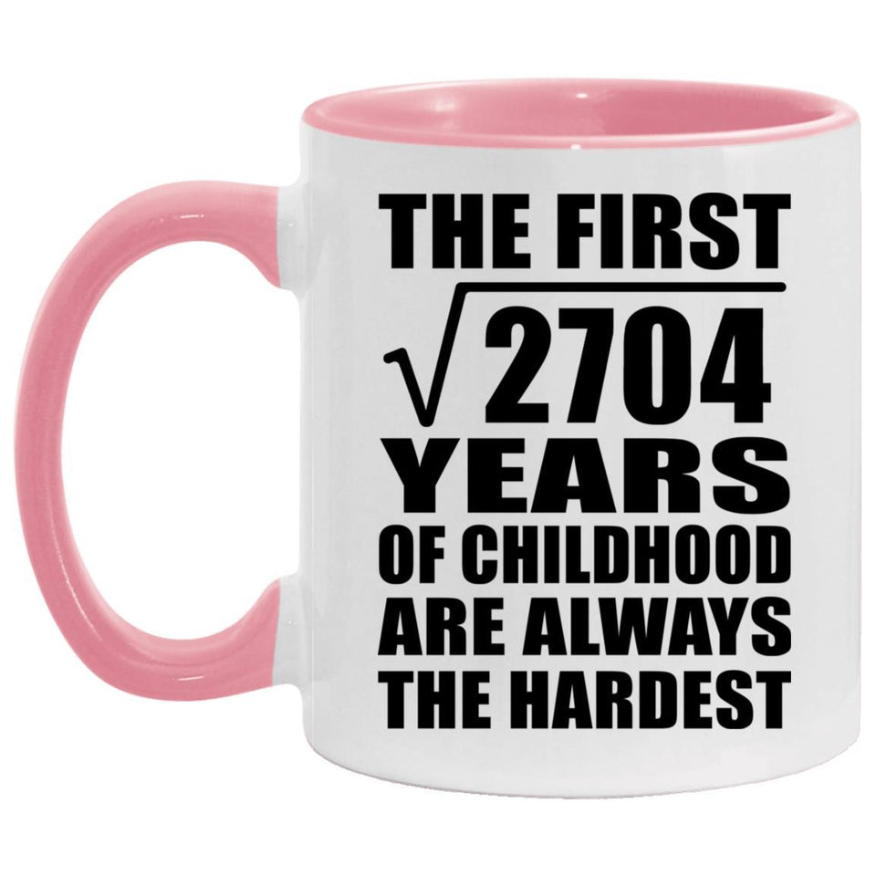 52nd Birthday Square Root of 2704 Years of Childhood - 11oz Accent Mug Pink