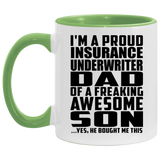 Proud Insurance Underwriter Dad Of Awesome Son - 11oz Accent Mug Green