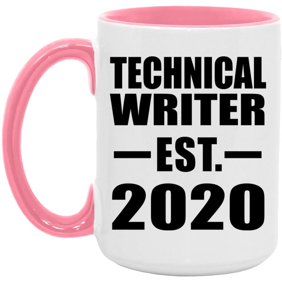 Technical Writer Established EST. 2020 - 15oz Accent Mug Pink