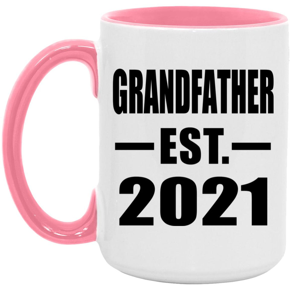Grandfather Established EST. 2021 - 15oz Accent Mug Pink