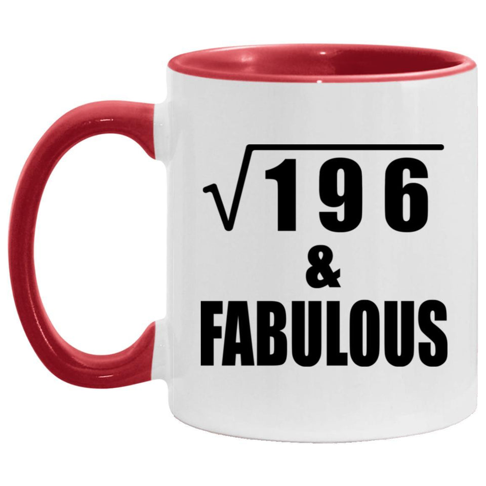 14th Birthday Square Root of 196 & Fabulous - 11oz Accent Mug Red