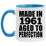 63rd Birthday Made In 1961 Aged to Perfection - 11oz Accent Mug Blue