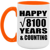 Happy 90th Anniversary Square Root of 8100 Years & Counting - 15oz Accent Mug Orange
