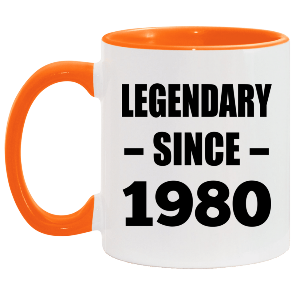 44th Birthday Legendary Since 1980 - 11oz Accent Mug Orange