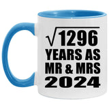 36th Anniversary Square Root of 1296 Years As Mr & Mrs 2024 - 11oz Accent Mug Blue