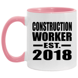 Construction Worker Established EST. 2018 - 11oz Accent Mug Pink