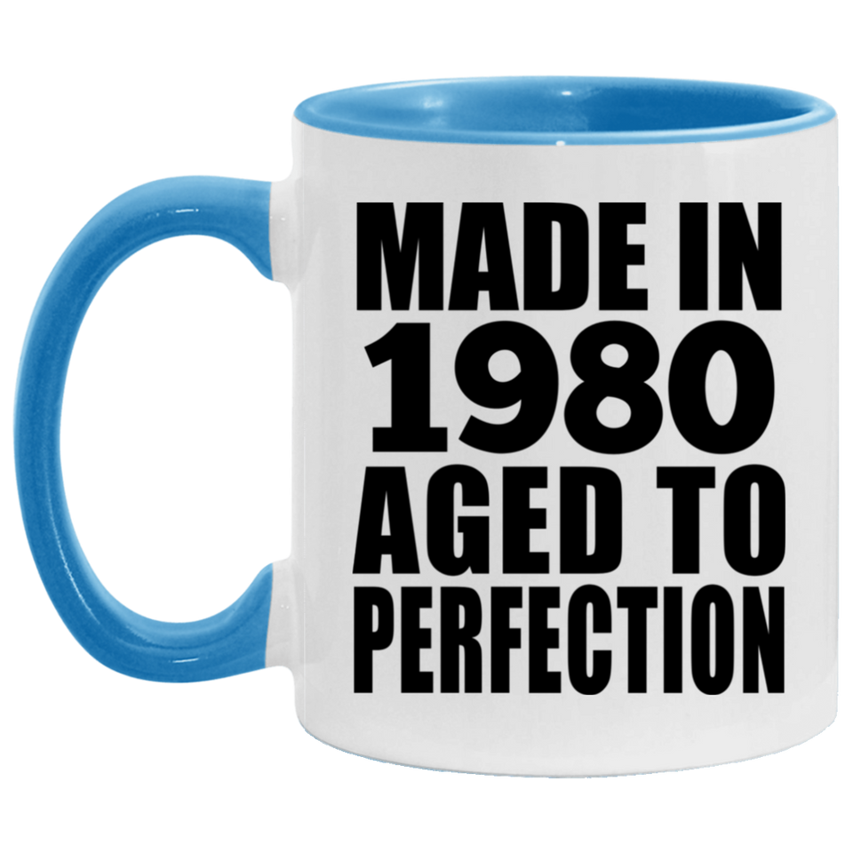 44th Birthday Made In 1980 Aged to Perfection - 11oz Accent Mug Blue