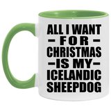 All I Want For Christmas Is My Icelandic Sheepdog - 11oz Accent Mug Green