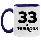 33rd Birthday 33 & Fabulous - 11oz Accent Mug Purple