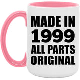 25th Birthday Made in 1999 All Parts Original - 15oz Accent Mug Pink