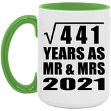 21st Anniversary Square Root of 441 Years As Mr & Mrs 2021 - 15oz Accent Mug Green