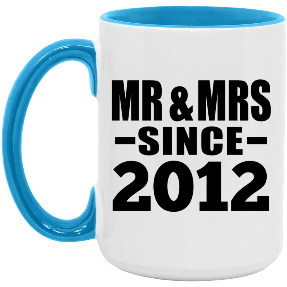 12th Anniversary Mr & Mrs Since 2012 - 15oz Accent Mug Blue