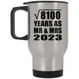 90th Anniversary Square Root of 8100 Years As Mr & Mrs 2023 - Silver Travel Mug