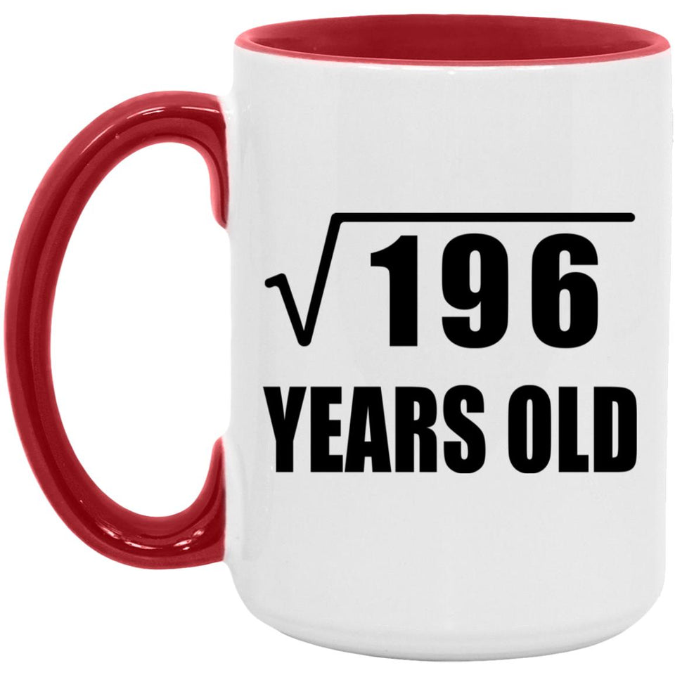 14th Birthday Square Root of 196 Years Old - 15oz Accent Mug Red