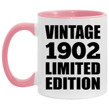 122nd Birthday Vintage 1902 Limited Edition - 11oz Accent Mug Pink