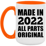 2nd Birthday Made in 2022 All Parts Original - 15oz Accent Mug Orange