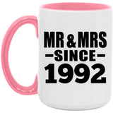 32nd Anniversary Mr & Mrs Since 1992 - 15oz Accent Mug Pink