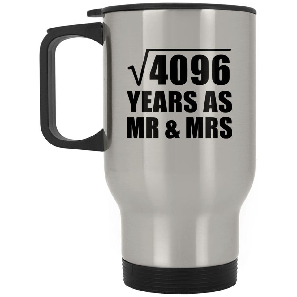 64th Anniversary Square Root of 4096 Years As Mr & Mrs - Silver Travel Mug