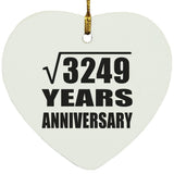 57th Anniversary Square Root of 3249 Years Anniversary - Heart Ornament