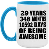 29th Birthday 29 Years 348 Months 10592 Days Of Awesome - 15oz Accent Mug Blue