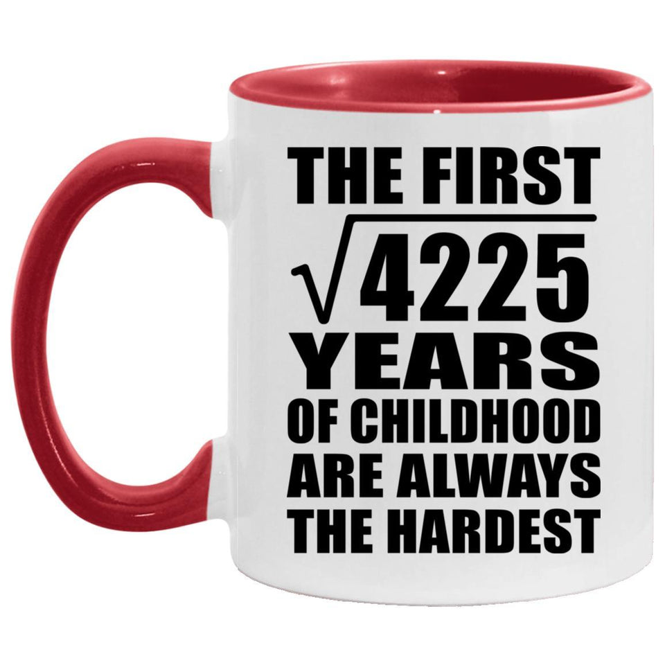 65th Birthday Square Root of 4225 Years of Childhood - 11oz Accent Mug Red