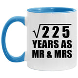 15th Anniversary Square Root of 225 Years As Mr & Mrs - 11oz Accent Mug Blue