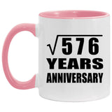 24th Anniversary Square Root of 576 Years Anniversary - 11oz Accent Mug Pink