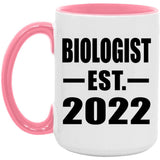 Biologist Established EST. 2022 - 15oz Accent Mug Pink