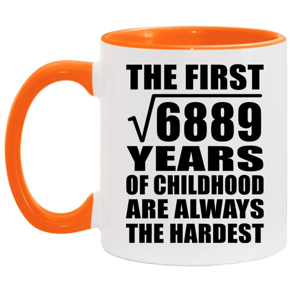 83rd Birthday Square Root of 6889 Years of Childhood - 11oz Accent Mug Orange