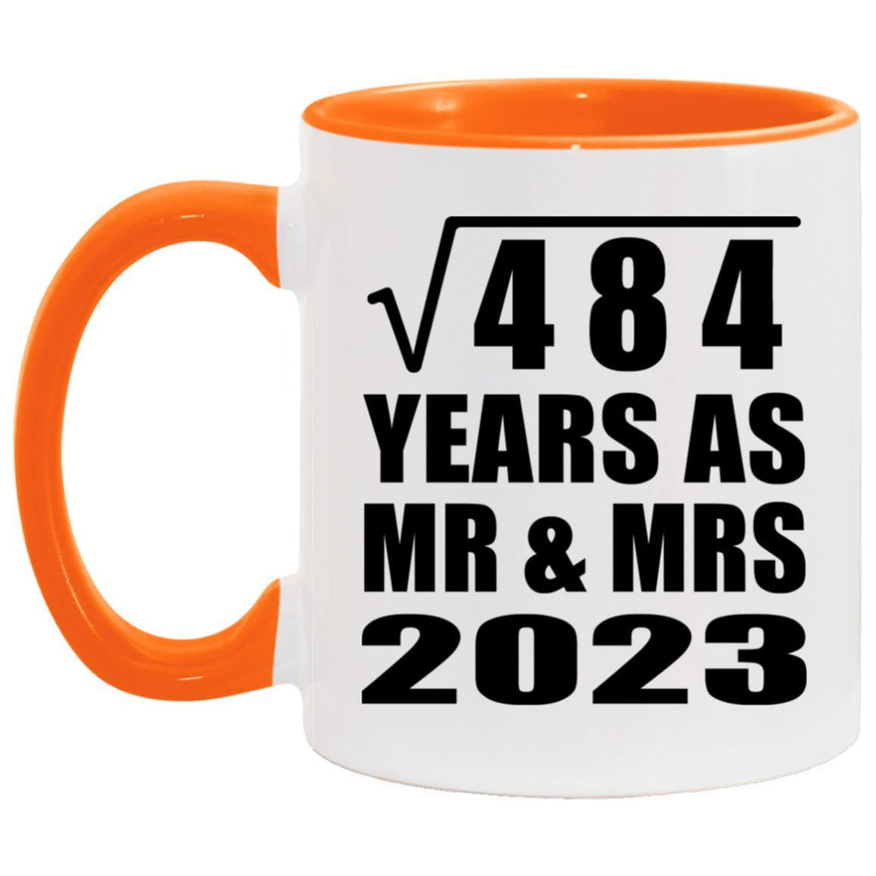 22nd Anniversary Square Root of 484 Years As Mr & Mrs 2023 - 11oz Accent Mug Orange
