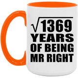 37th Anniversary Square Root of 1369 Years of Being Mr Right - 15oz Accent Mug Orange
