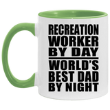 Recreation Worker By Day World's Best Dad By Night - 11oz Accent Mug Green