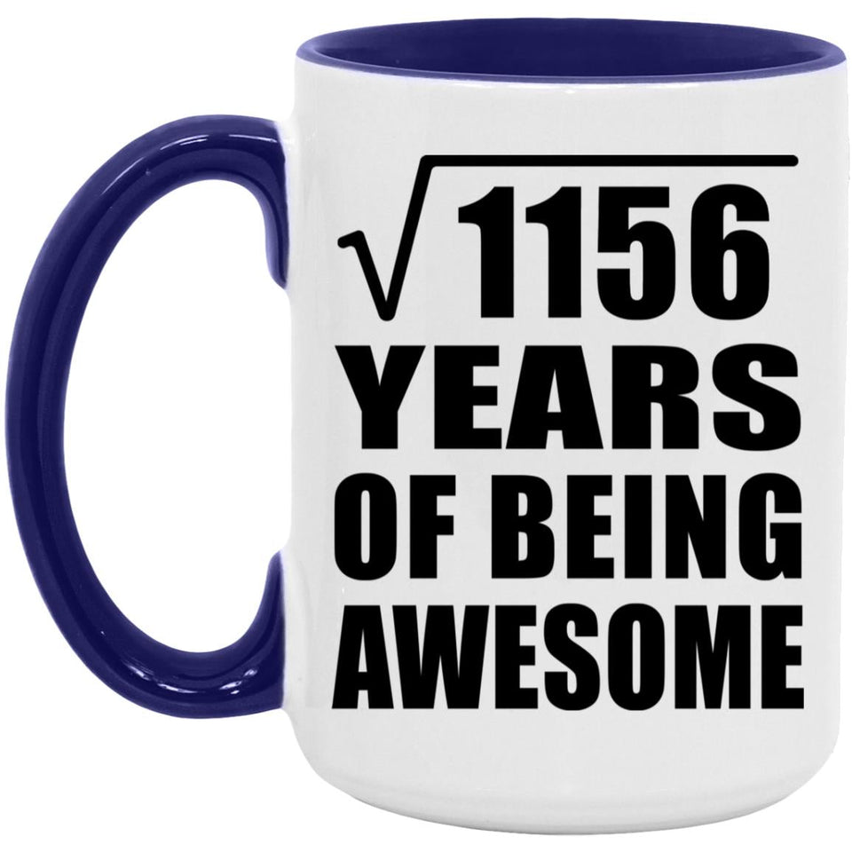 34th Birthday Square Root of 1156 Years of Being Awesome - 15oz Accent Mug Purple