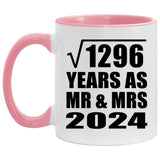 36th Anniversary Square Root of 1296 Years As Mr & Mrs 2024 - 11oz Accent Mug Pink
