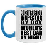 Construction Inspector By Day World's Best Dad By Night - 11oz Accent Mug Blue