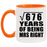 26th Anniversary Square Root of 676 Years of Being Mrs Right - 11oz Accent Mug Orange