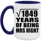43rd Anniversary Square Root of 1849 Years of Being Mrs Right - 15oz Accent Mug Purple