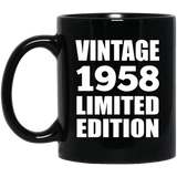 66th Birthday Vintage 1958 Limited Edition - 11oz Coffee Mug Black