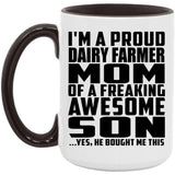Proud Dairy Farmer Mom Of Awesome Son - 15oz Accent Mug Black