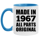 57th Birthday Made in 1967 All Parts Original - 11oz Accent Mug Blue