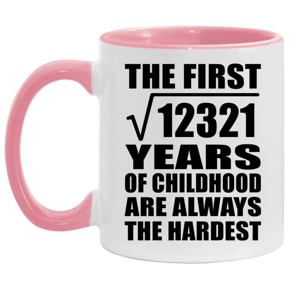 111th Birthday Square Root of 12321 Years of Childhood - 11oz Accent Mug Pink