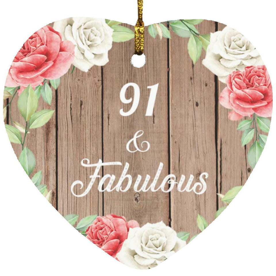 91st Birthday 91 & Fabulous - Heart Ornament B