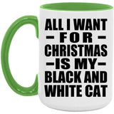 All I Want For Christmas Is My Black And White Cat - 15oz Accent Mug Green