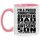 Proud Corrections Officer Dad Of Awesome Son - 11oz Accent Mug Pink